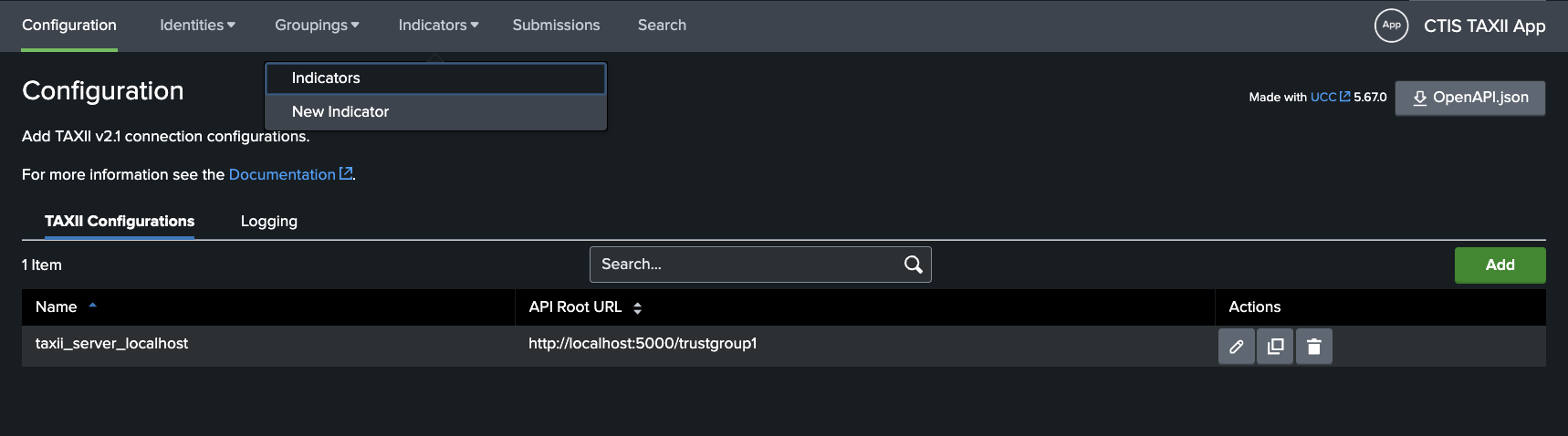 New Indicator Form via Navigation Menu
