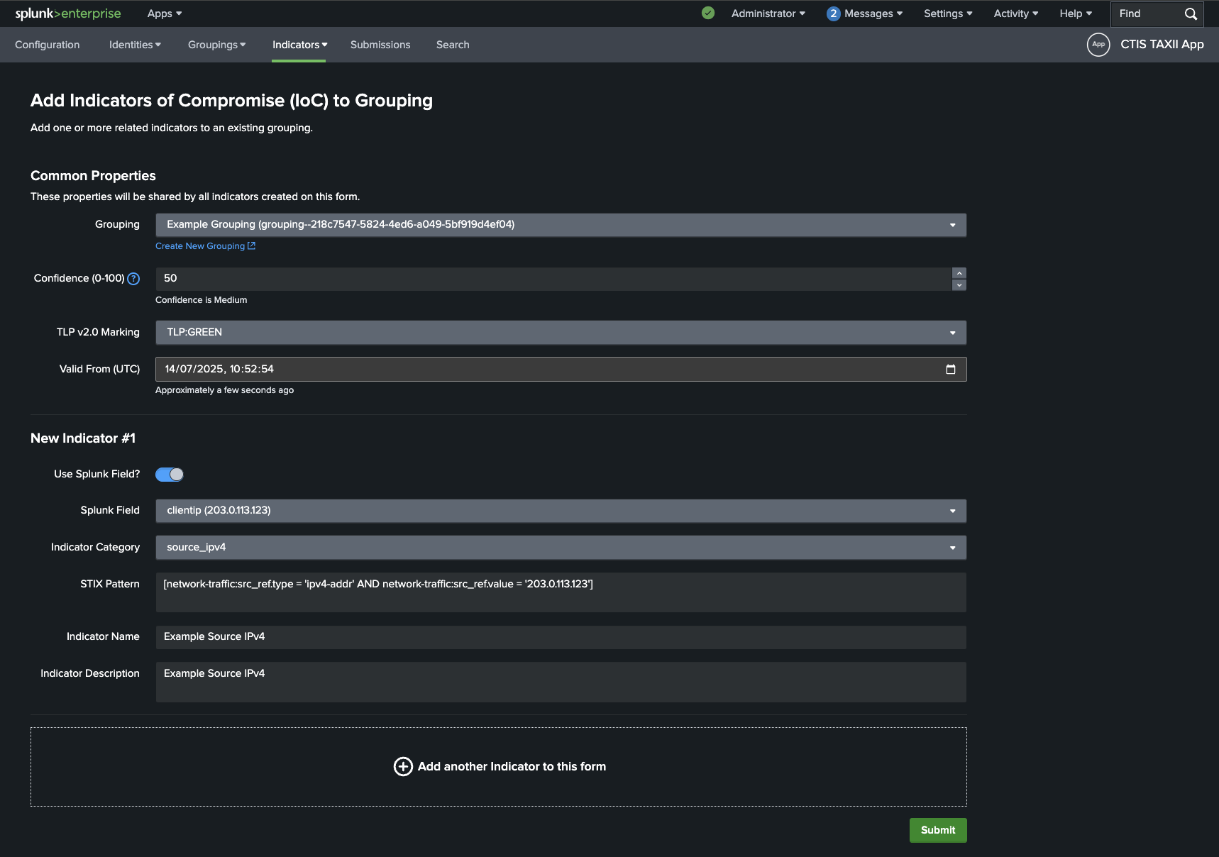 New Indicator Form via Workflow
