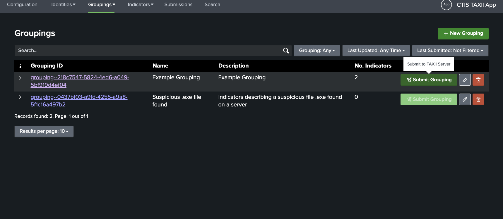 Submit Grouping Button