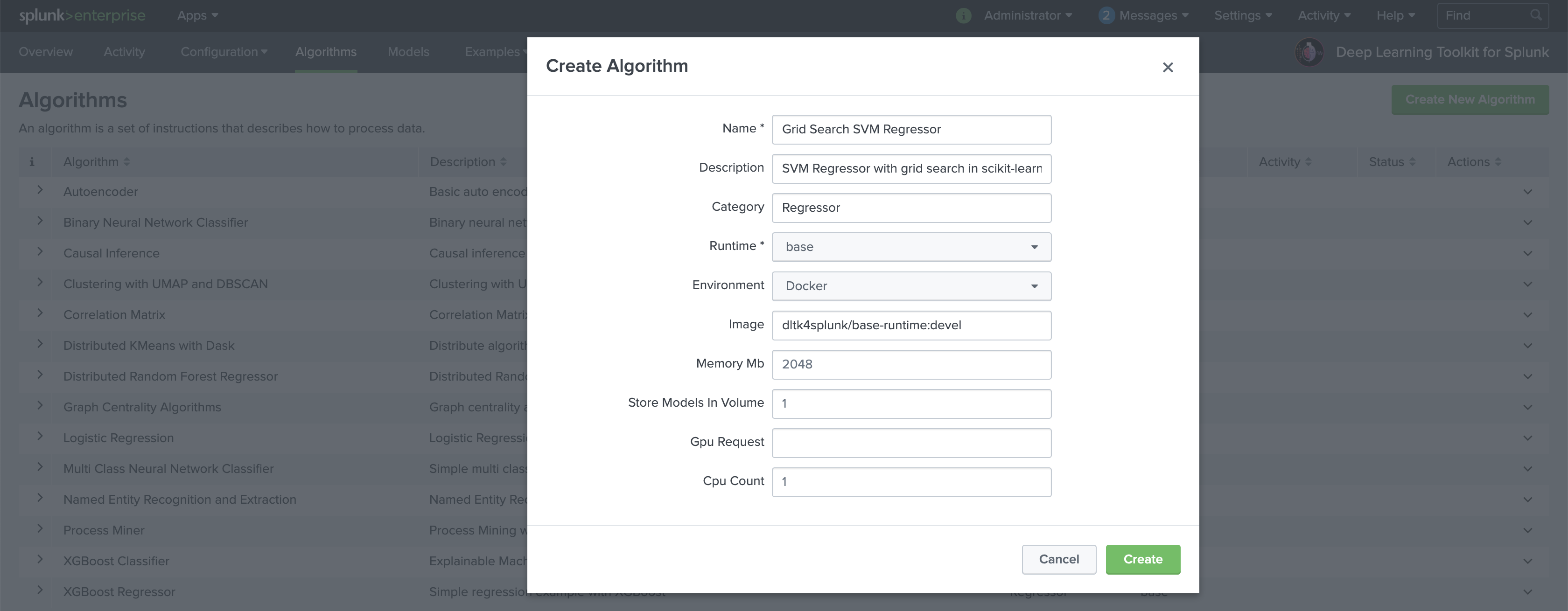 Step 1.1: create algorithm in DLTK