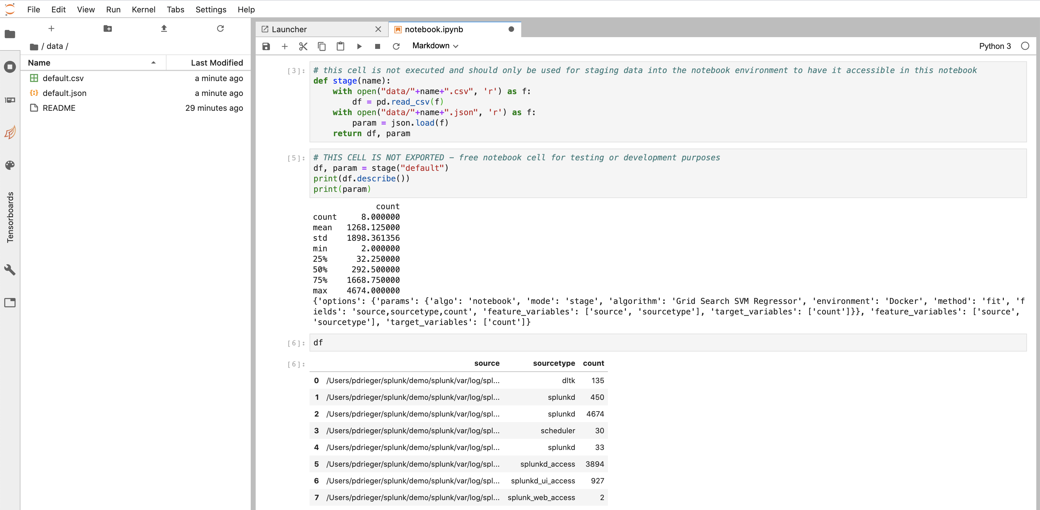Step 2: juypter lab notebook with staged data