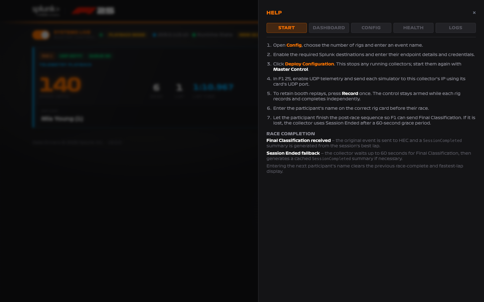 The built-in help panel
