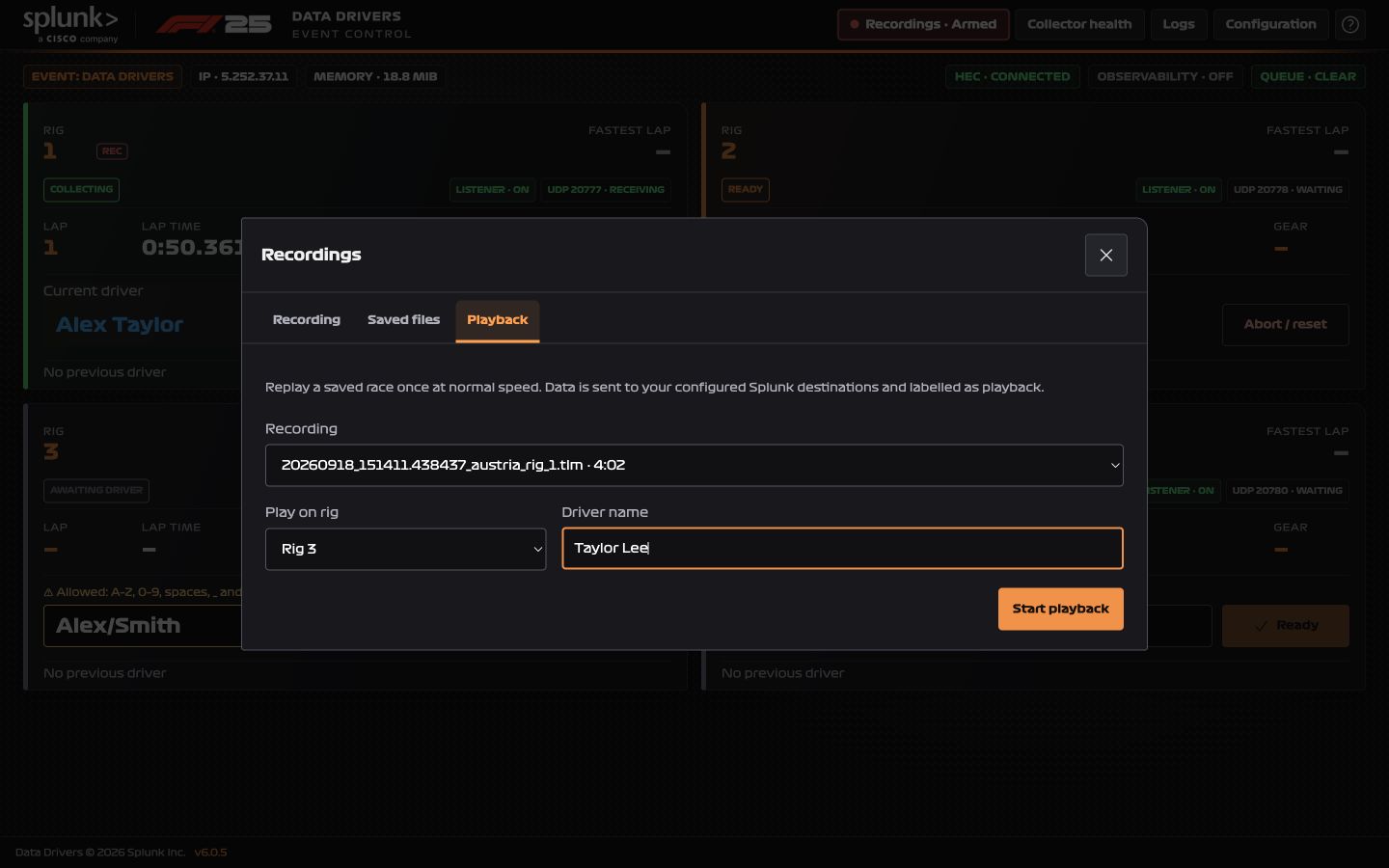 Per-rig playback selection