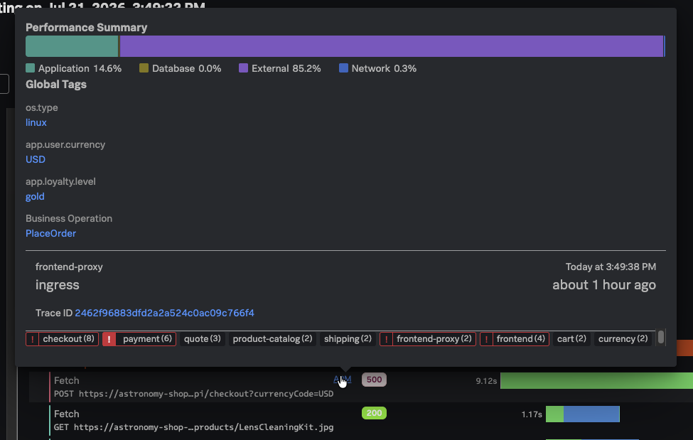 Related content from APM within RUM