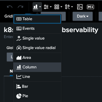 Select column chart in Dashboard Studio
