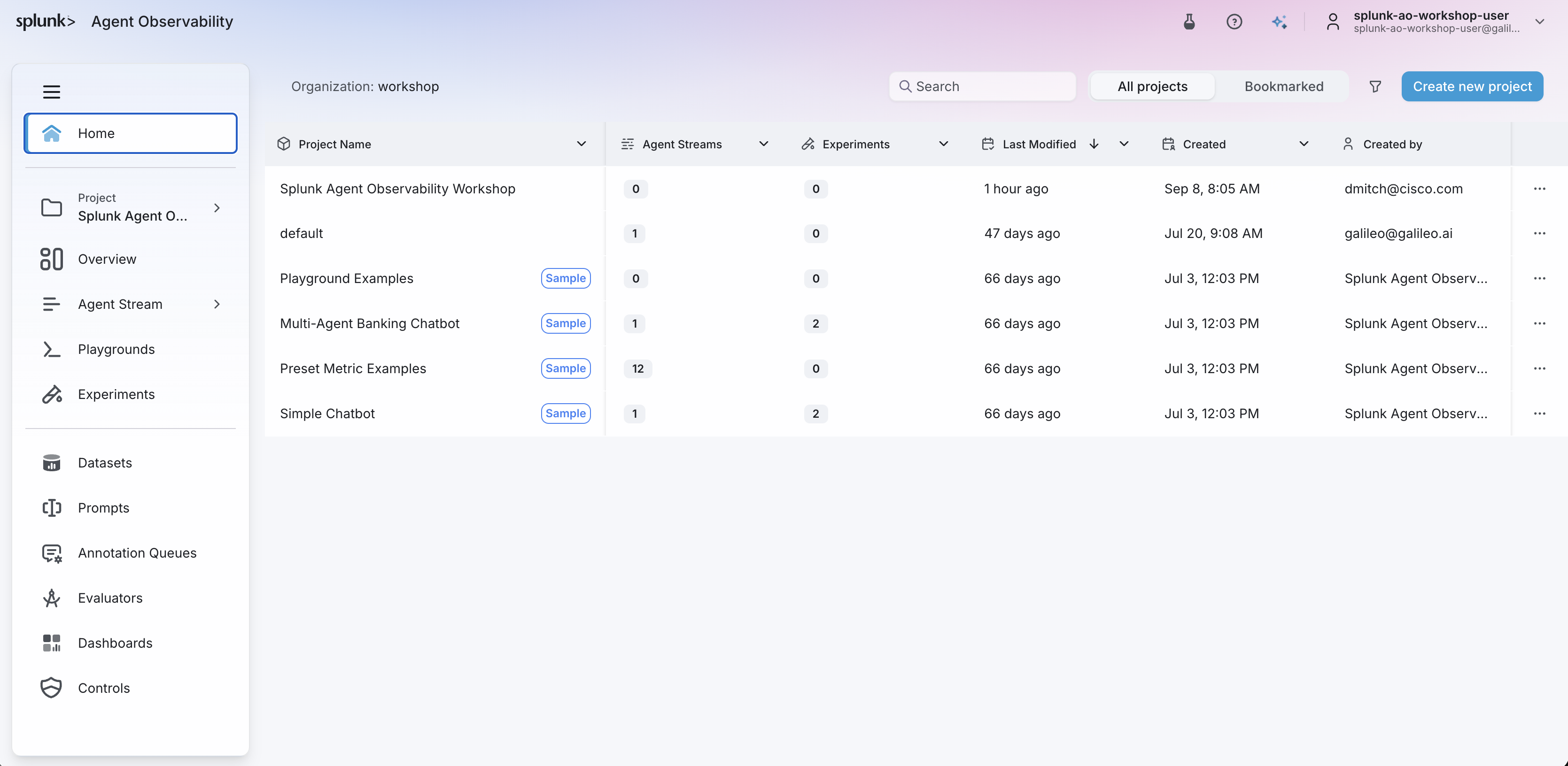 Splunk Agent Observability Initial Screen