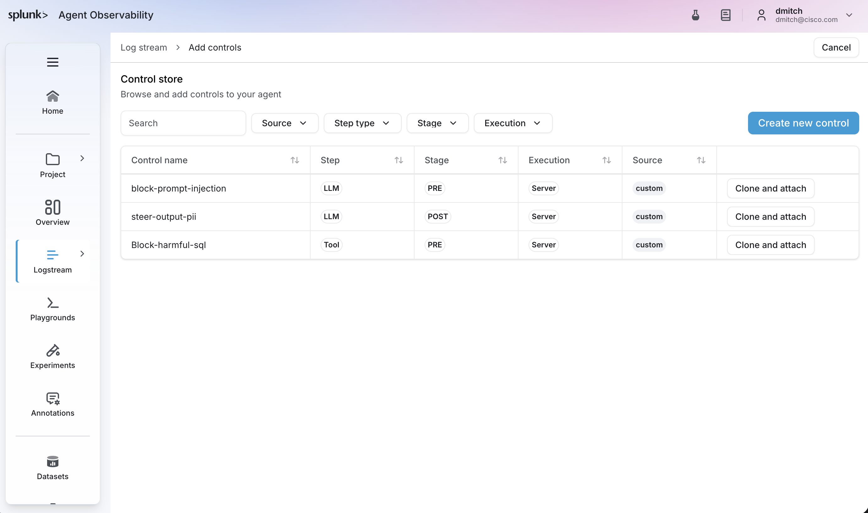 Log Stream Add Controls