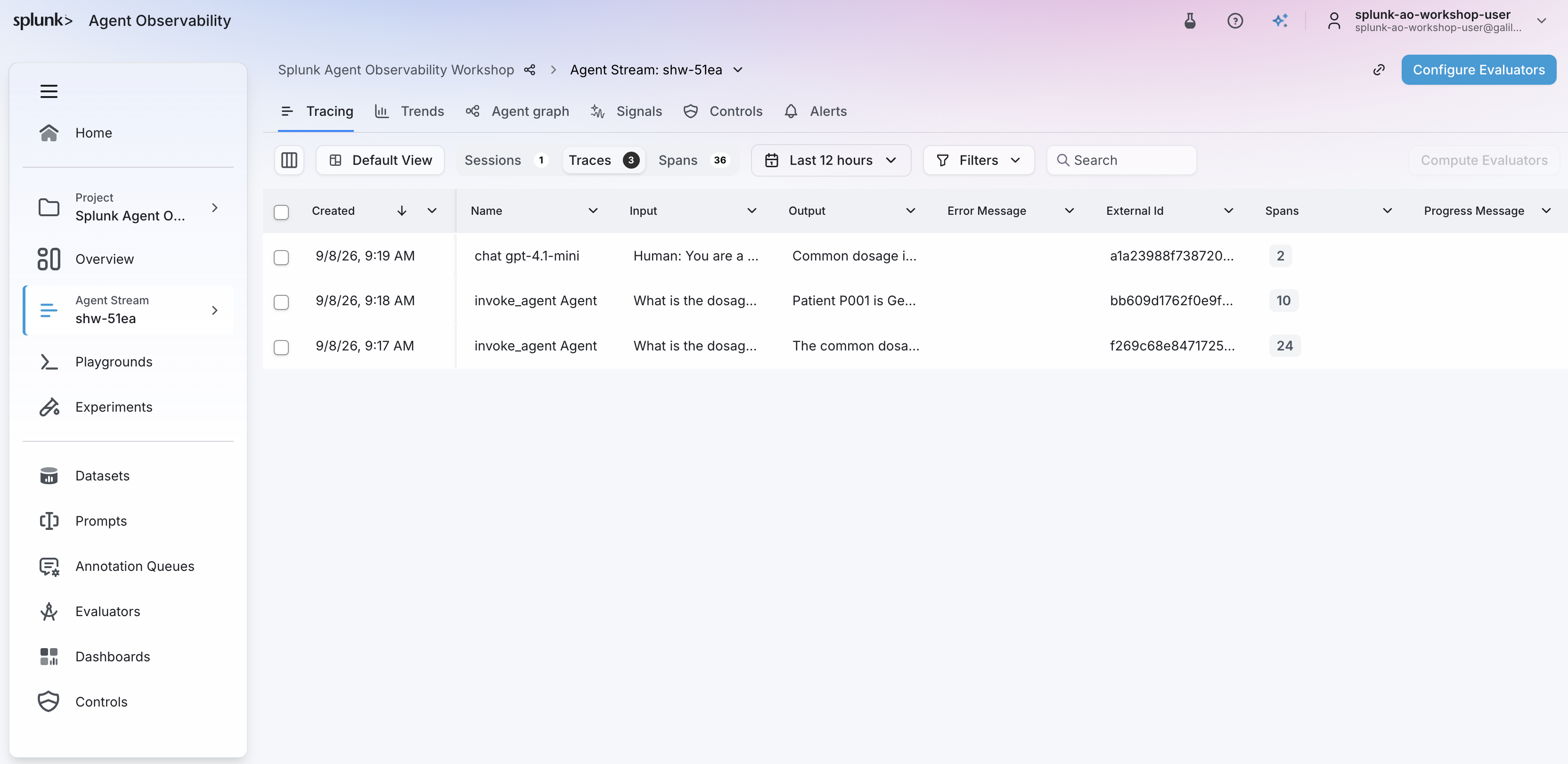 Trace list