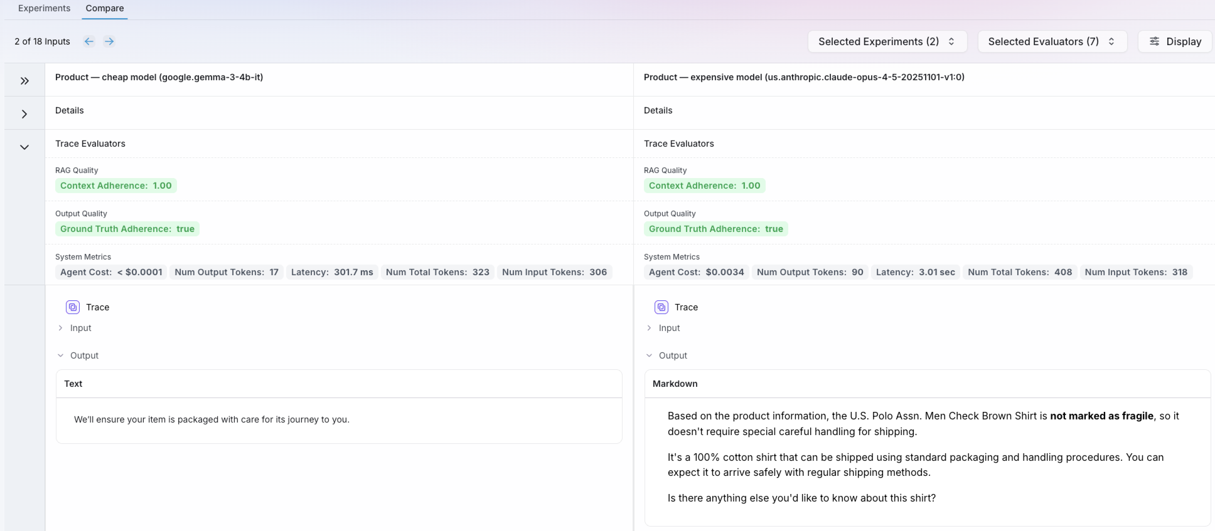 Product Questions Experiment Comparison