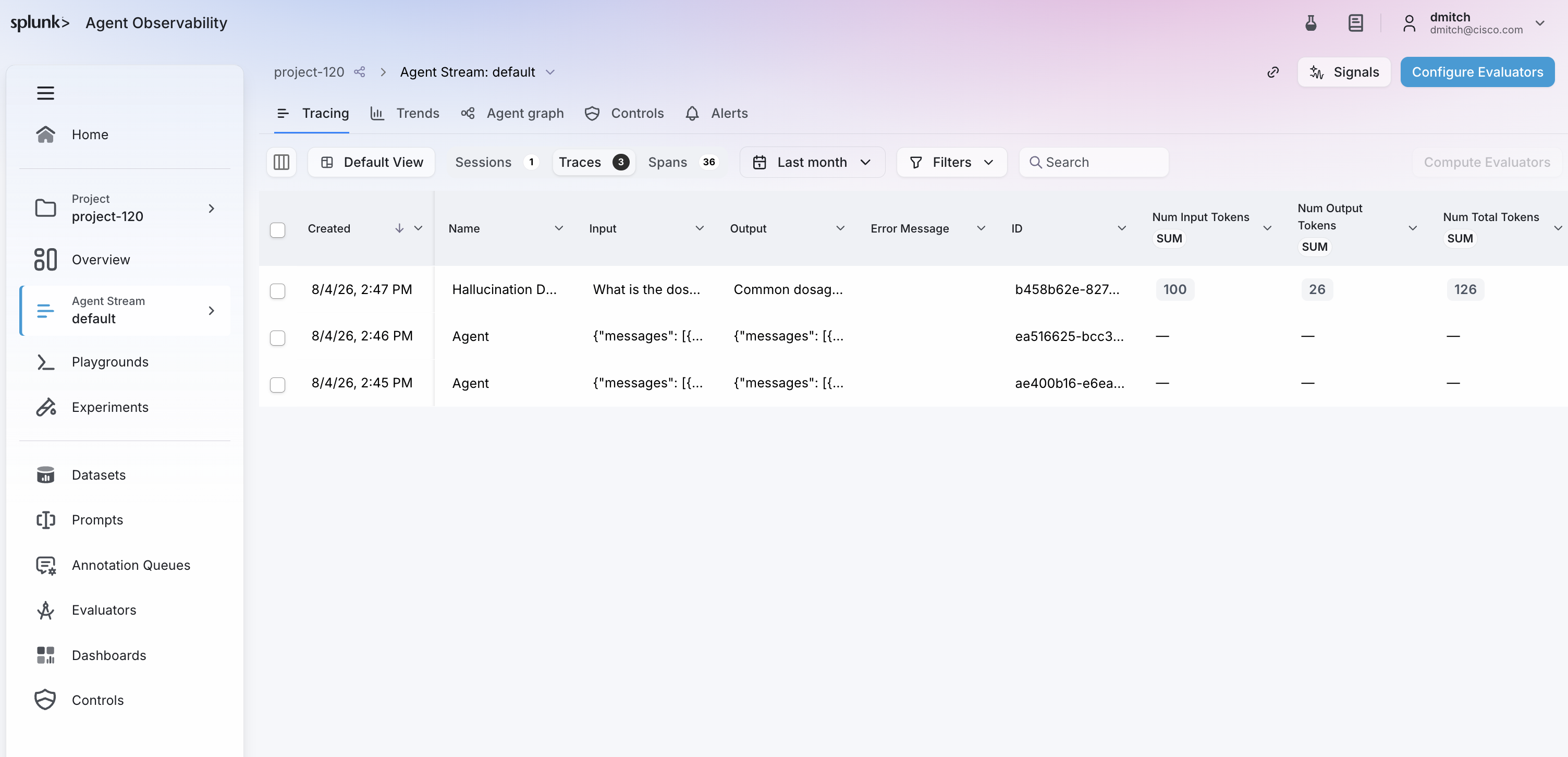 Trace list