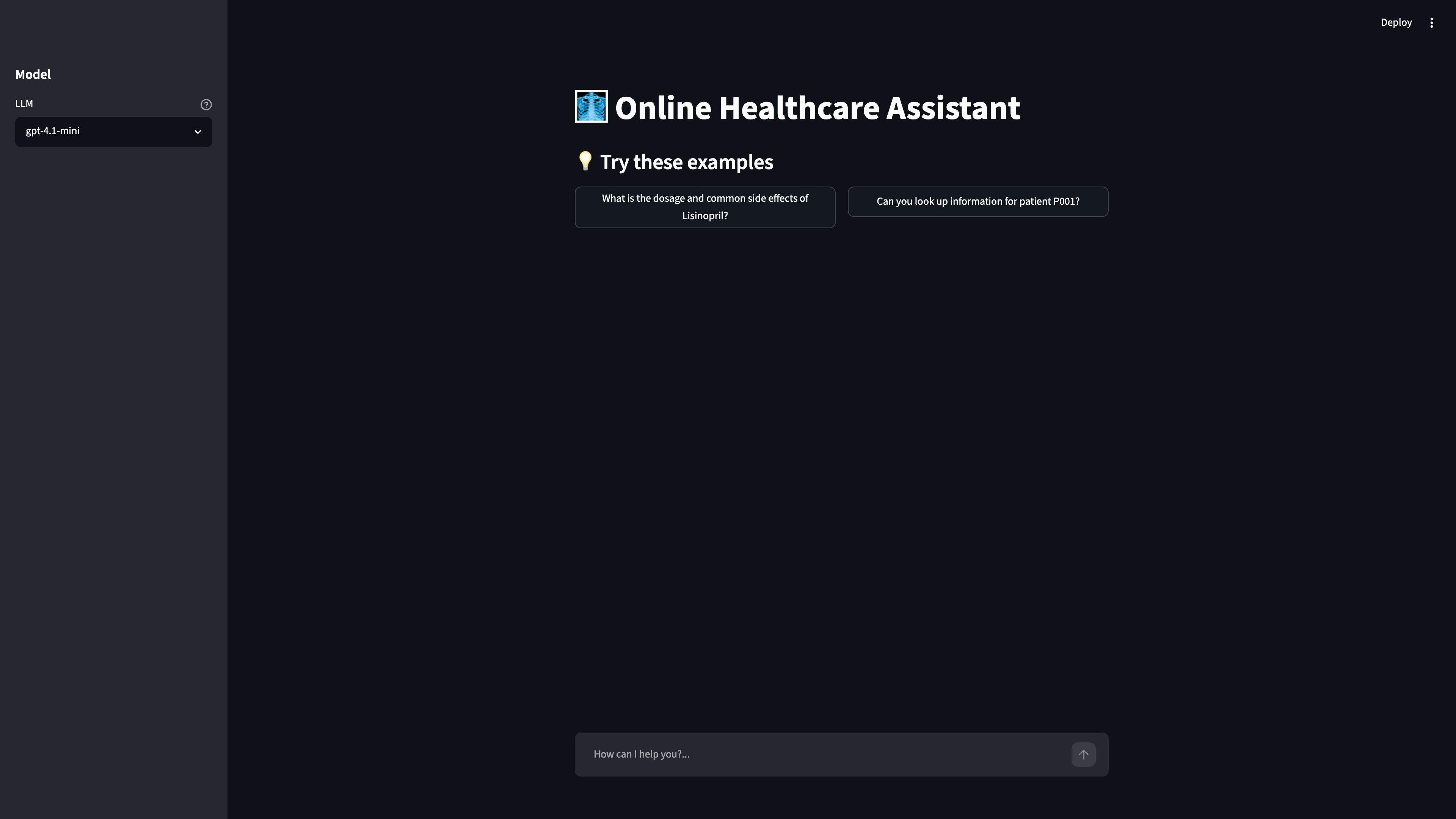 Healthcare assistant home screen