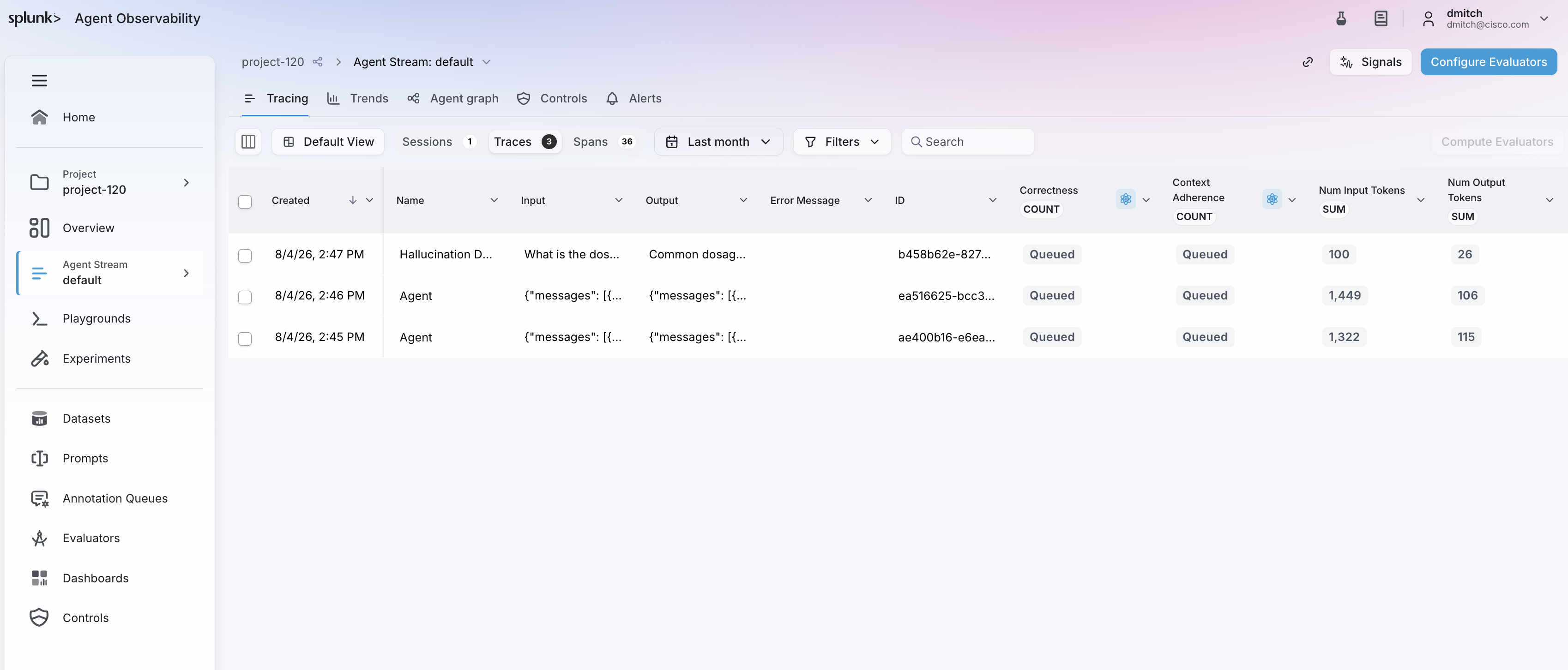 Agent stream evaluator computing