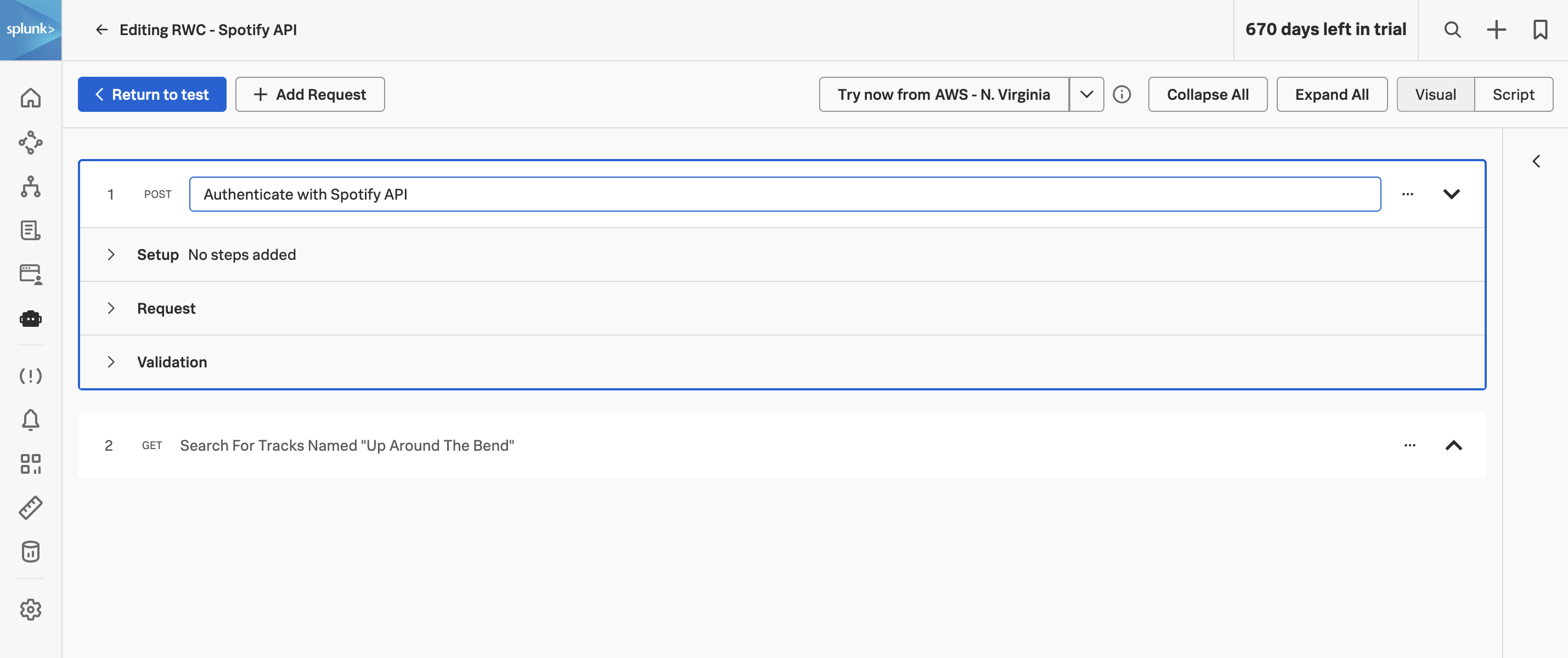 New API request with the step name field filled in