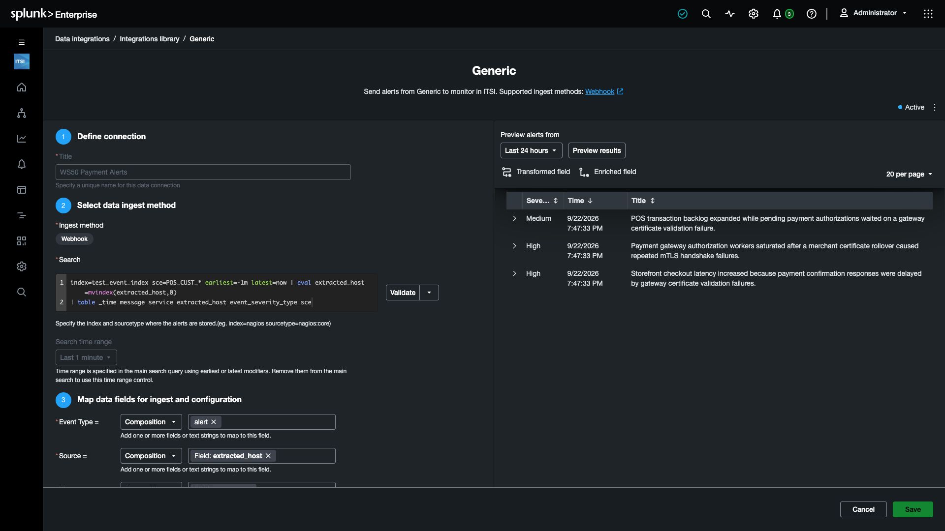 Example payment search with time bounds added by throttling