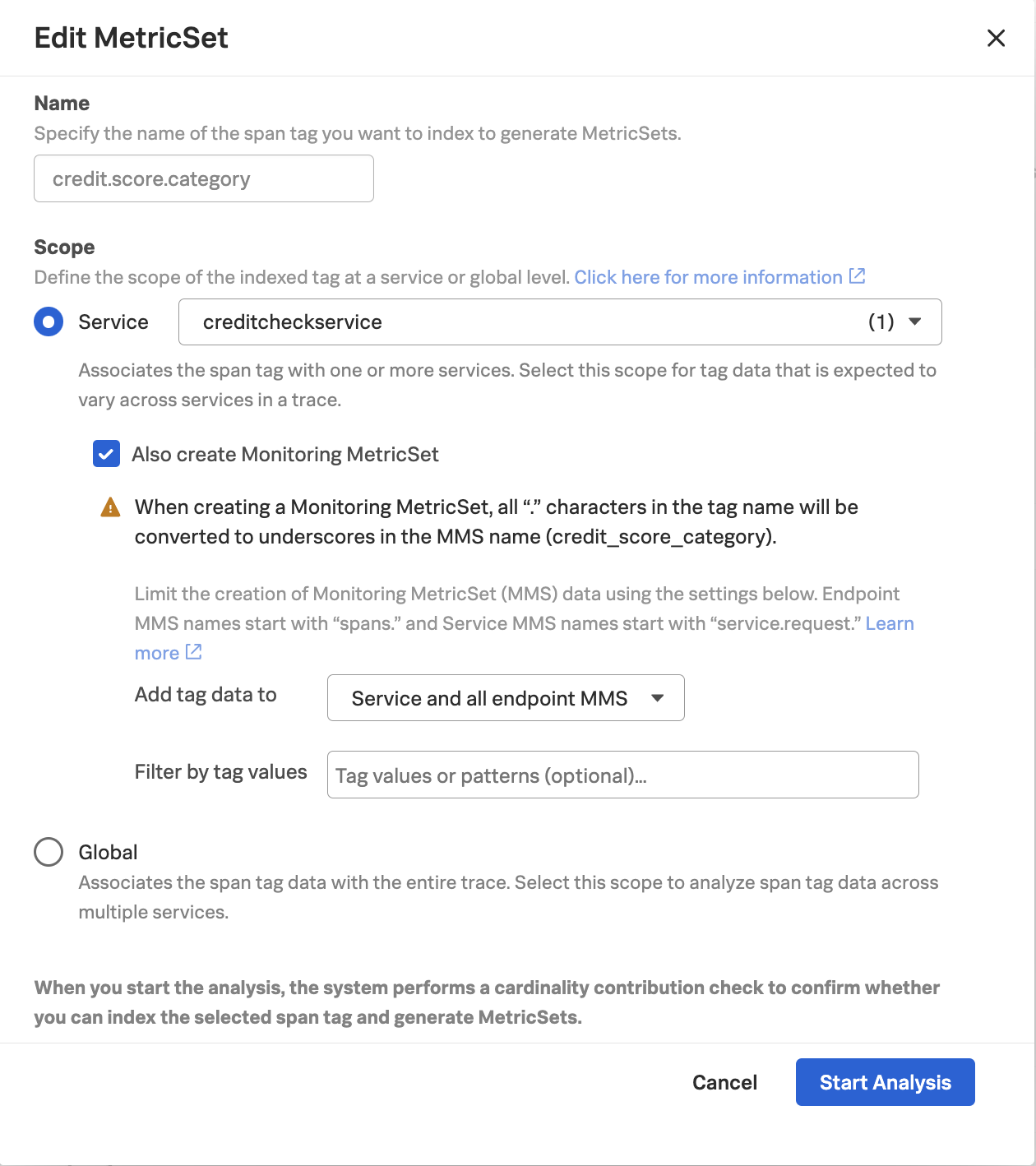 Monitoring MetricSet