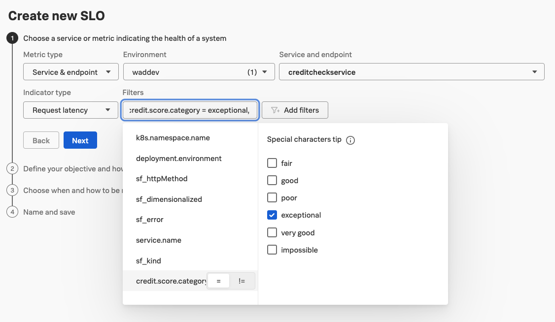 Choose Service or Metric for SLO