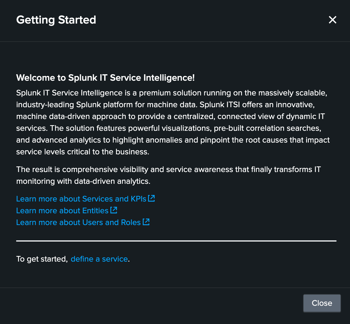 ITSI Getting Started Modal