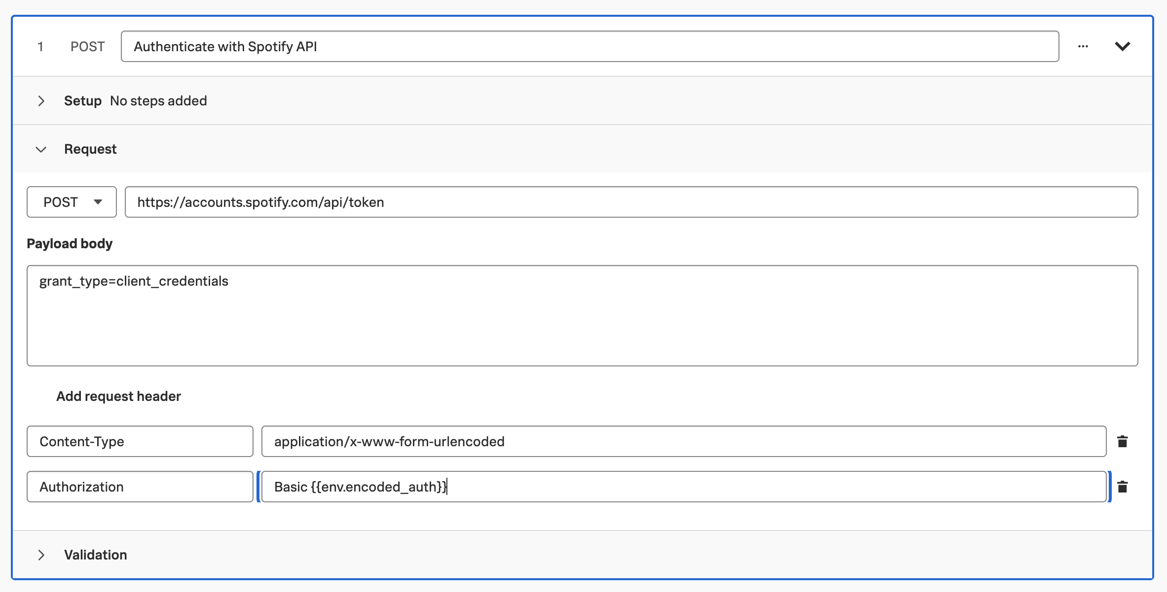 Add request payload token