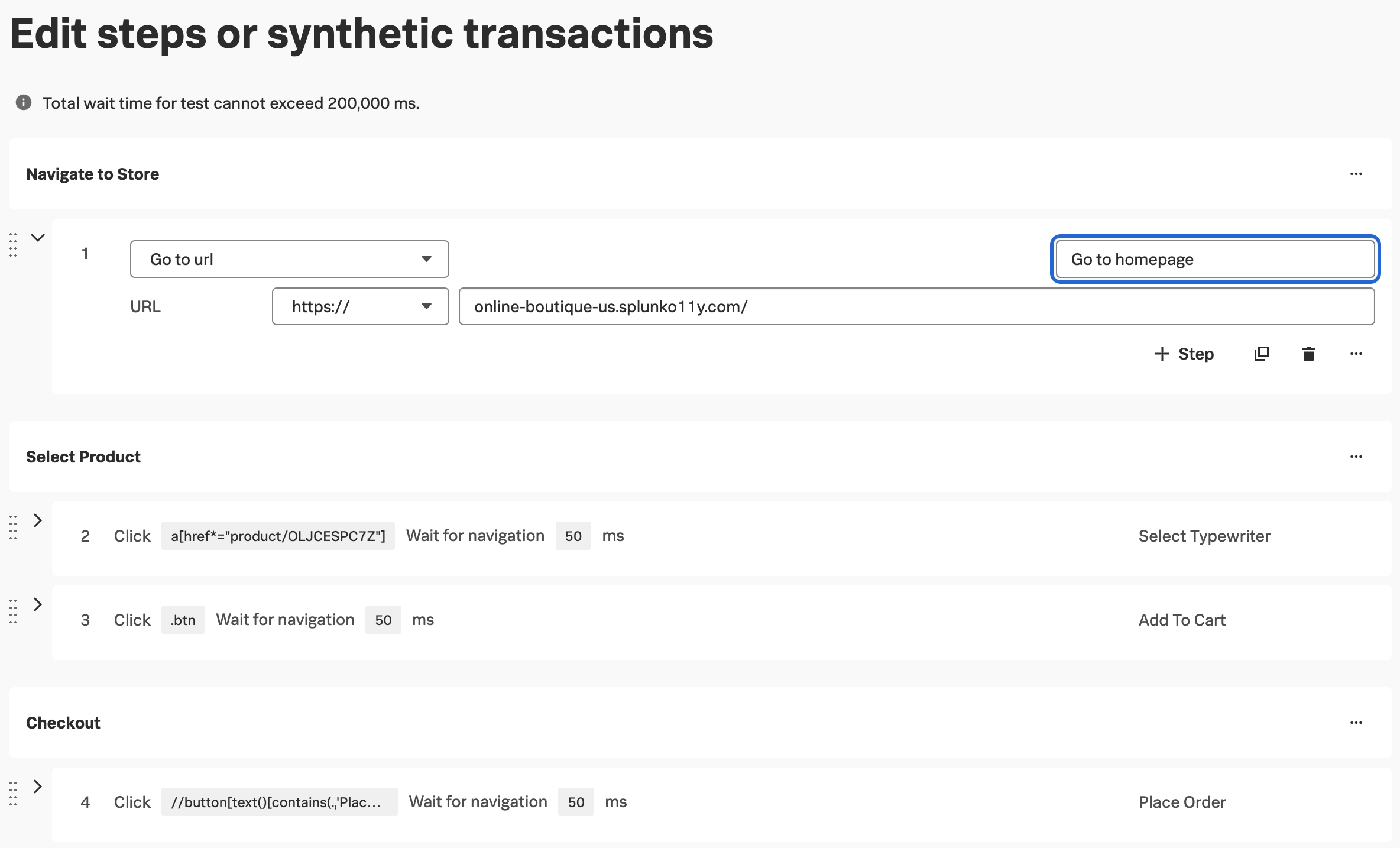 Editing browser test step names