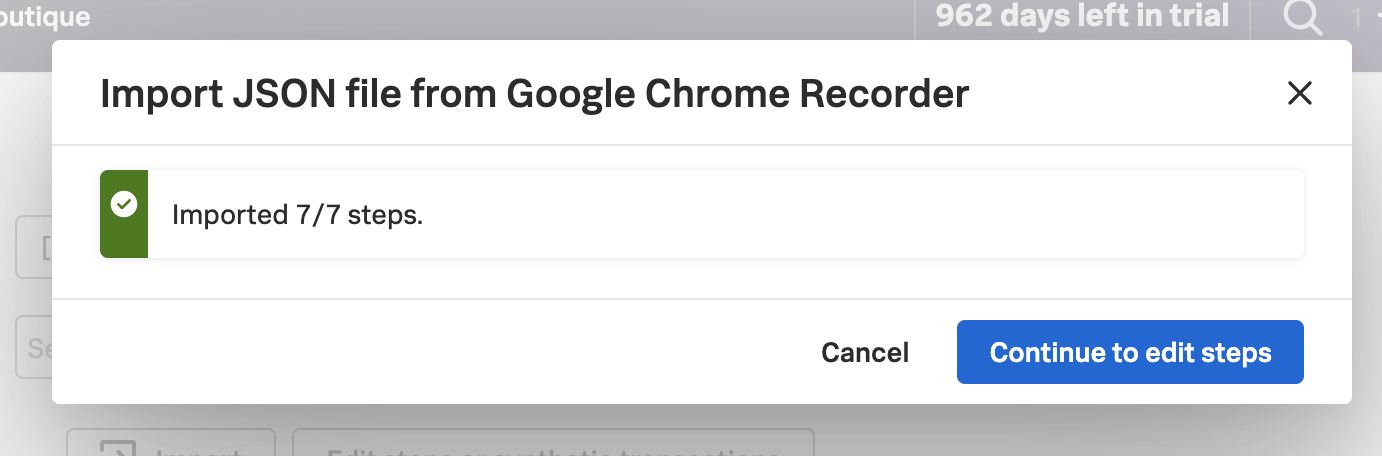 Import complete message