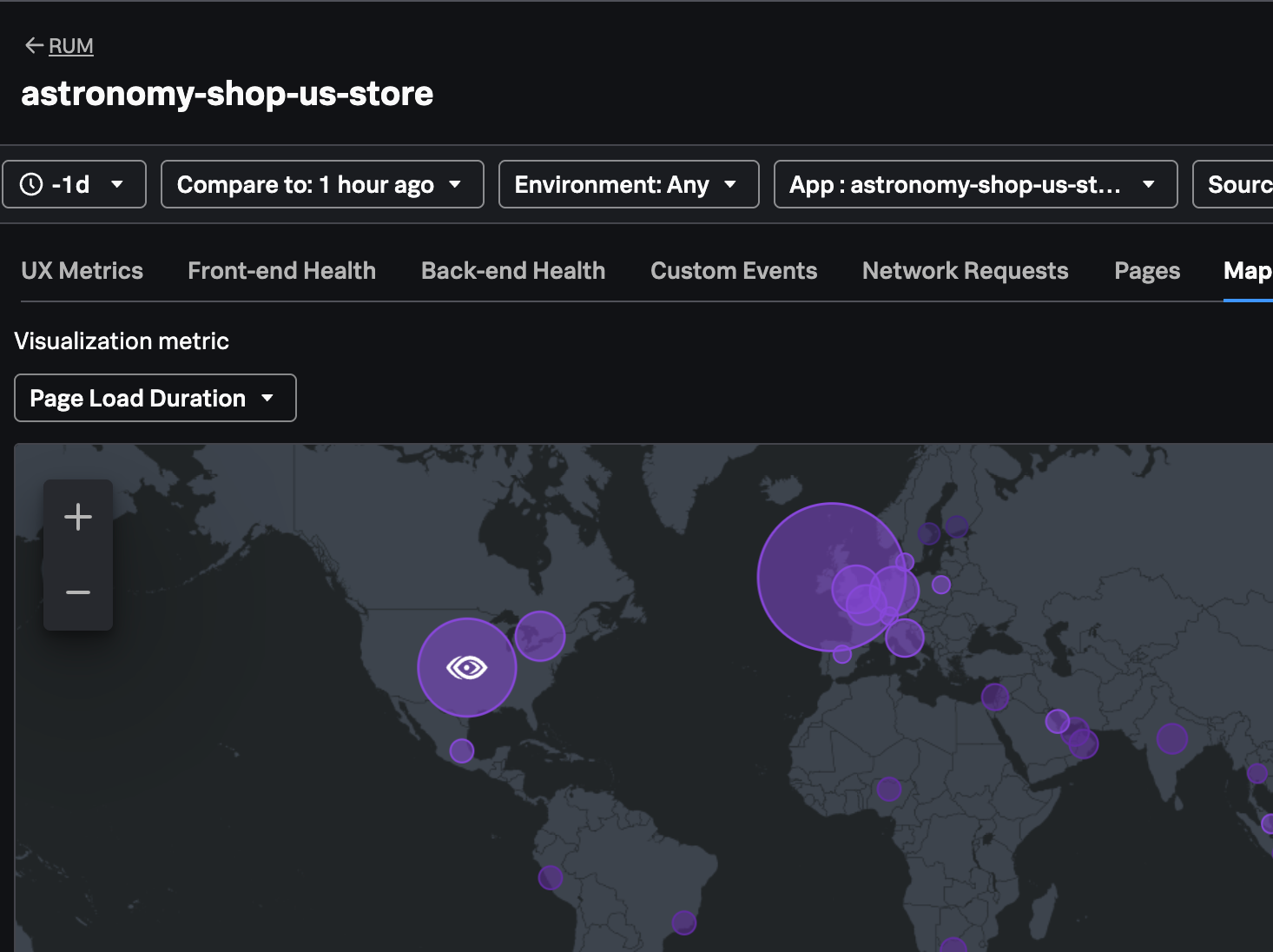 Geo map view in Splunk RUM