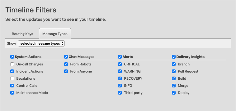 Timeline Filters Message Types