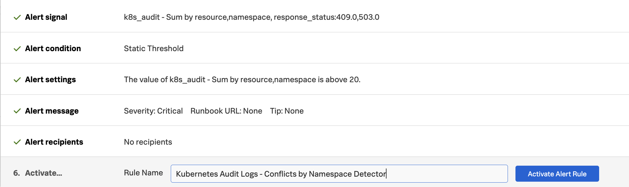Activate alert rule and save