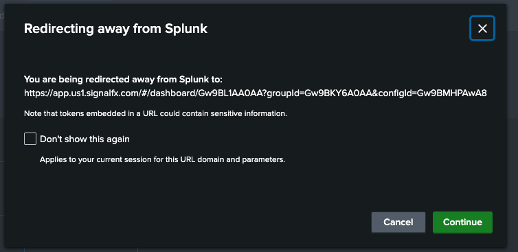 Continue navigation to Splunk Observability