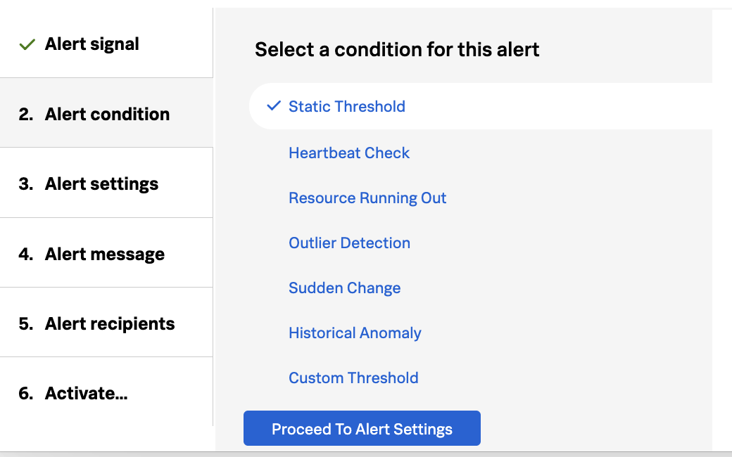 Select static threshold condition