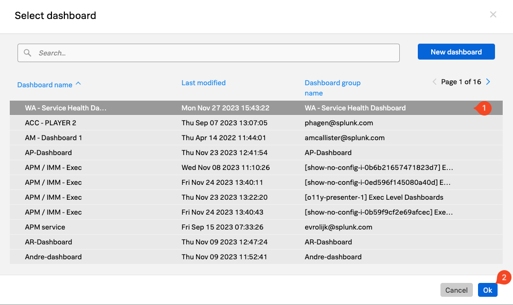 ダッシュボードの保存