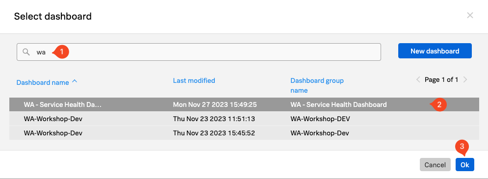 ダッシュボードの検索