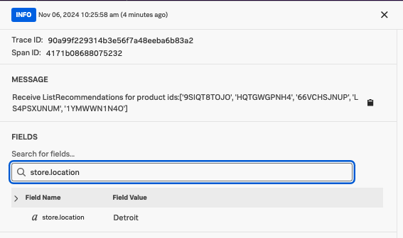 K8s pod log field search