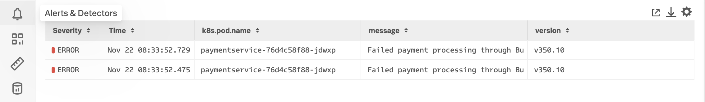 Configurações da tabela de registros