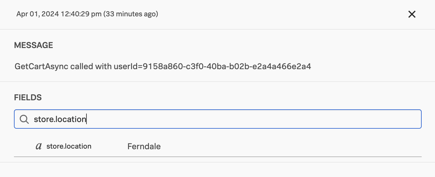 K8s pod log field search