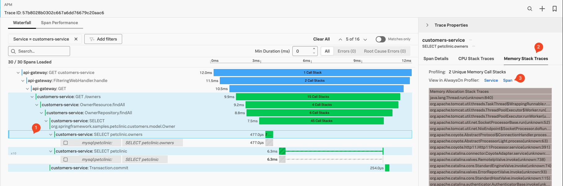 profiling from span