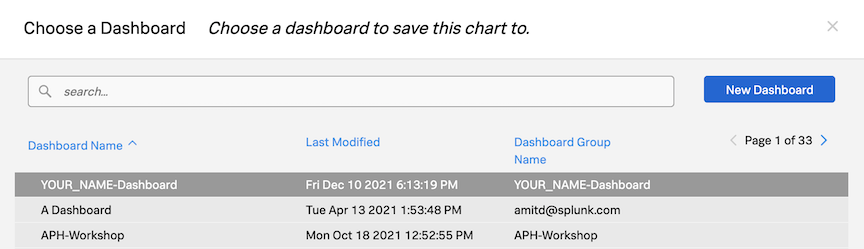 Choose Dashboard