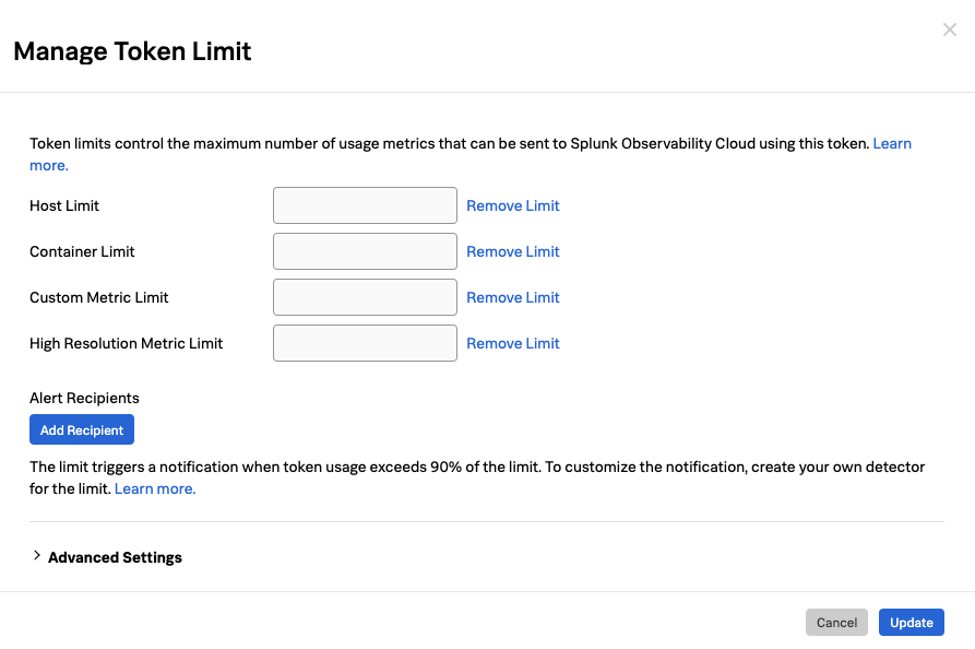 Set Limits on token