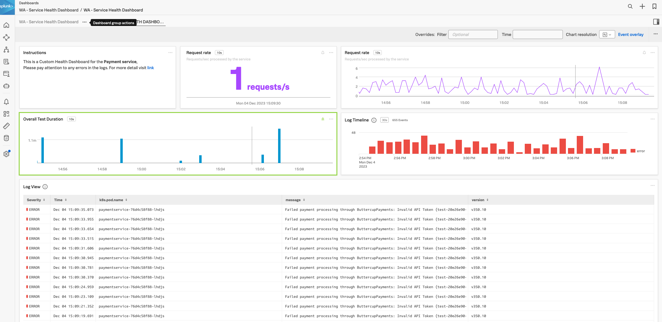 Service Health Dashboard