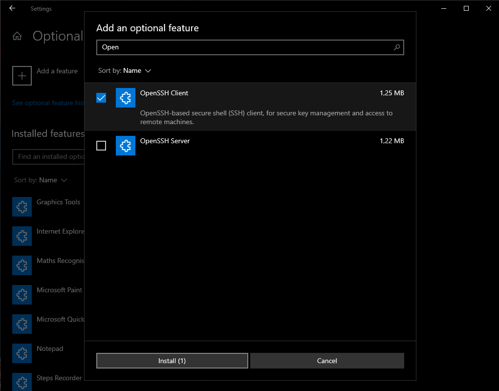 Windows Enable OpenSSH Client