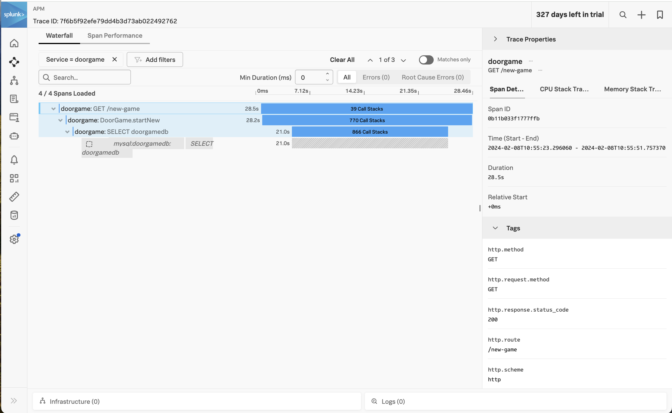 Trace with Call Stacks