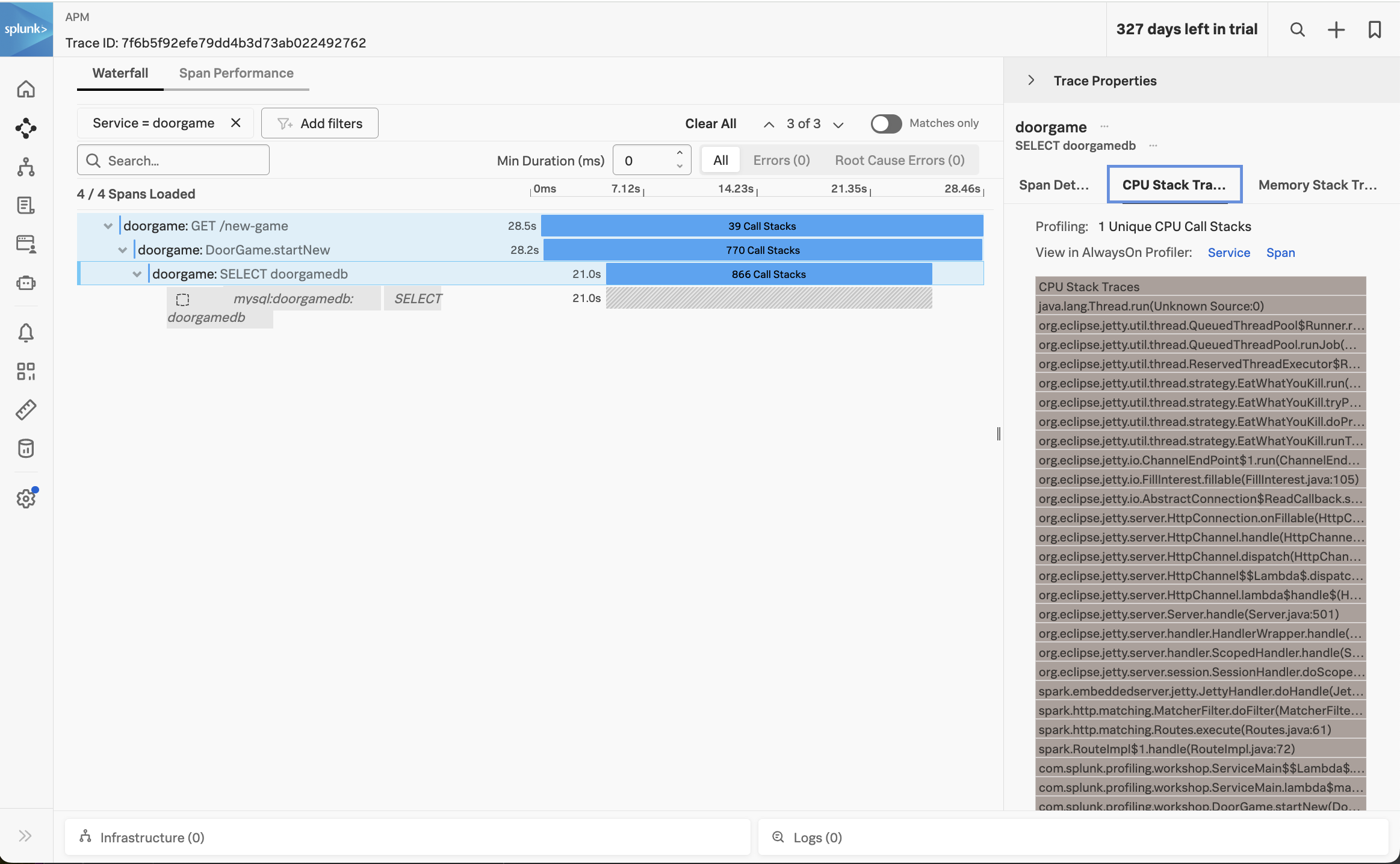 Trace with CPU Call Stacks