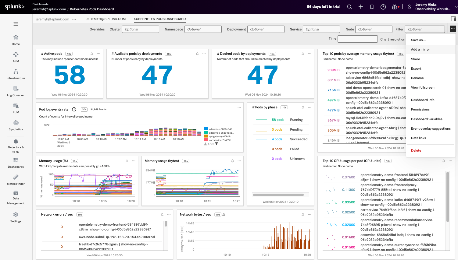 Mirror Dashboard Menu