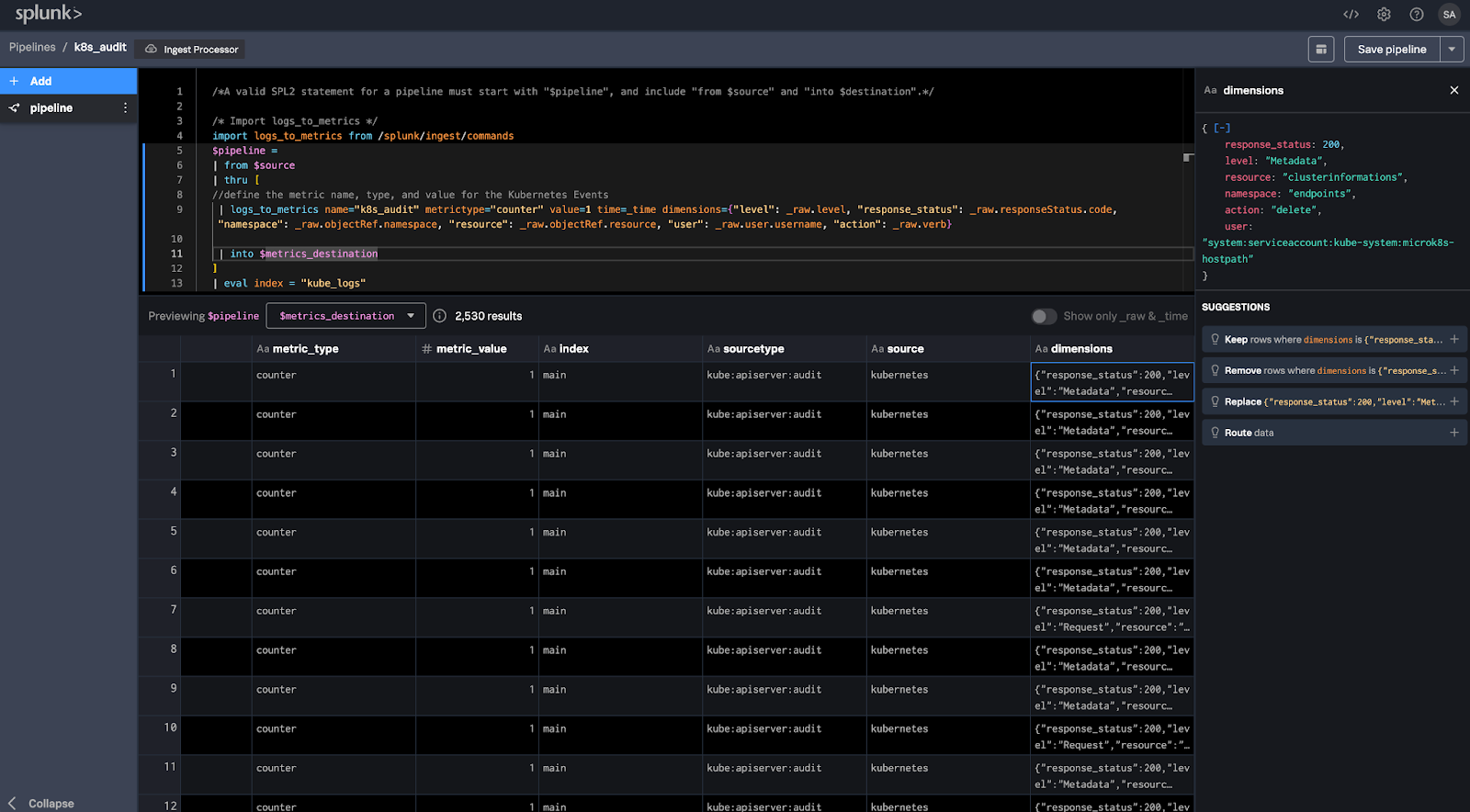 Ingest Pipeline Dimensions