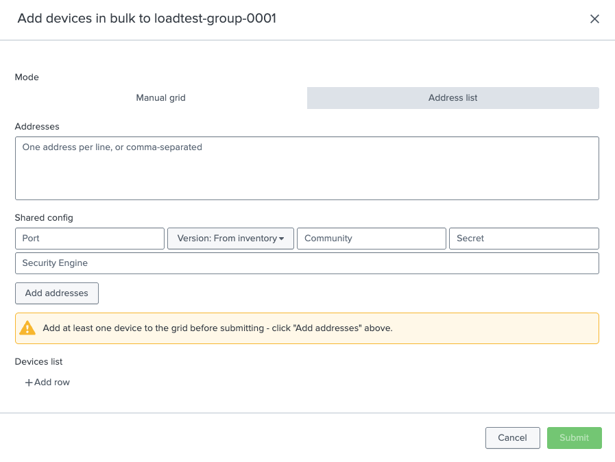 Add devices in bulk - address list