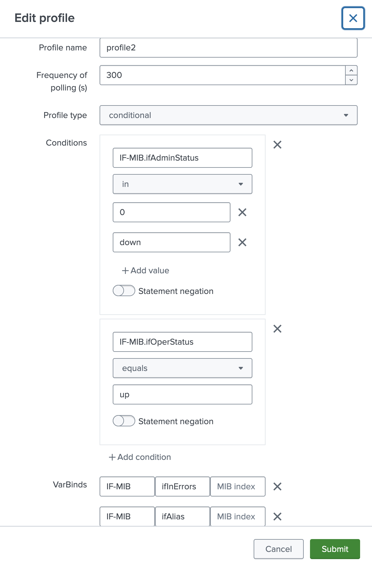 Edit confitional profile