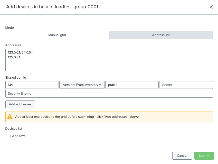 Add devices in bulk - address list filled in