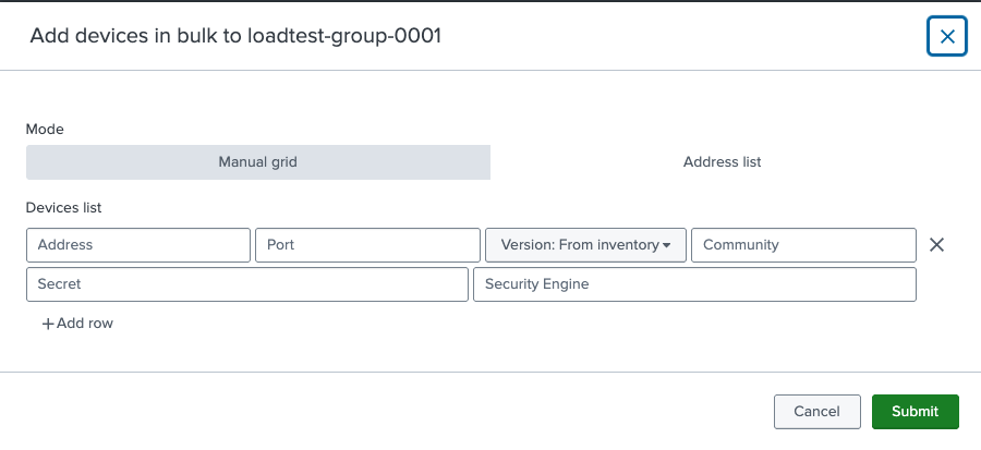 Add devices in bulk - manual grid
