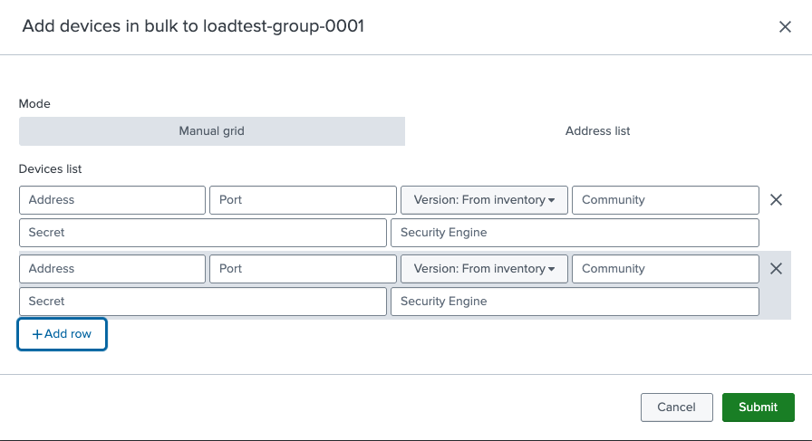 Add devices in bulk - multiple rows in the manual grid