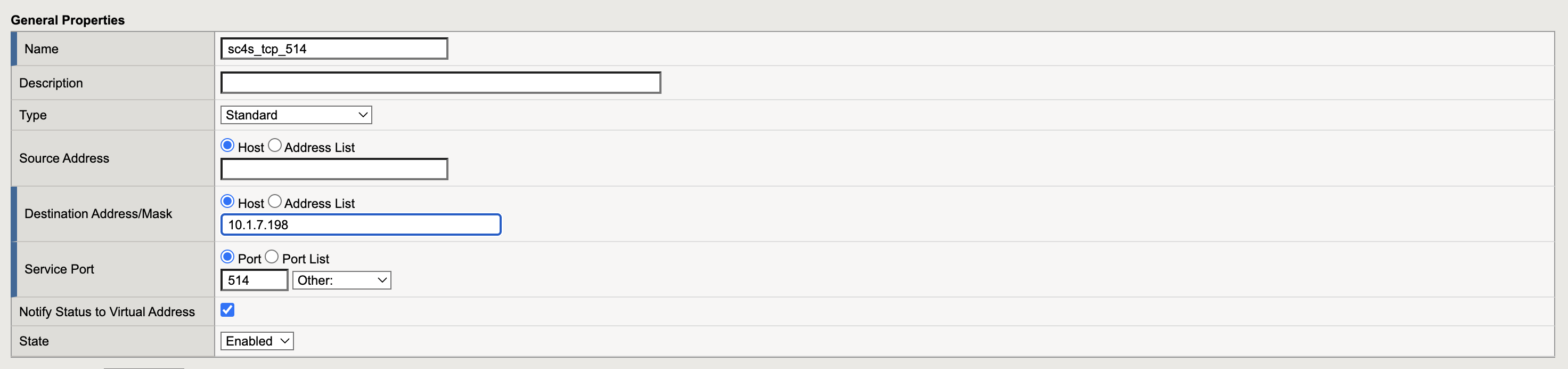 TCP Virtual Server General Properties