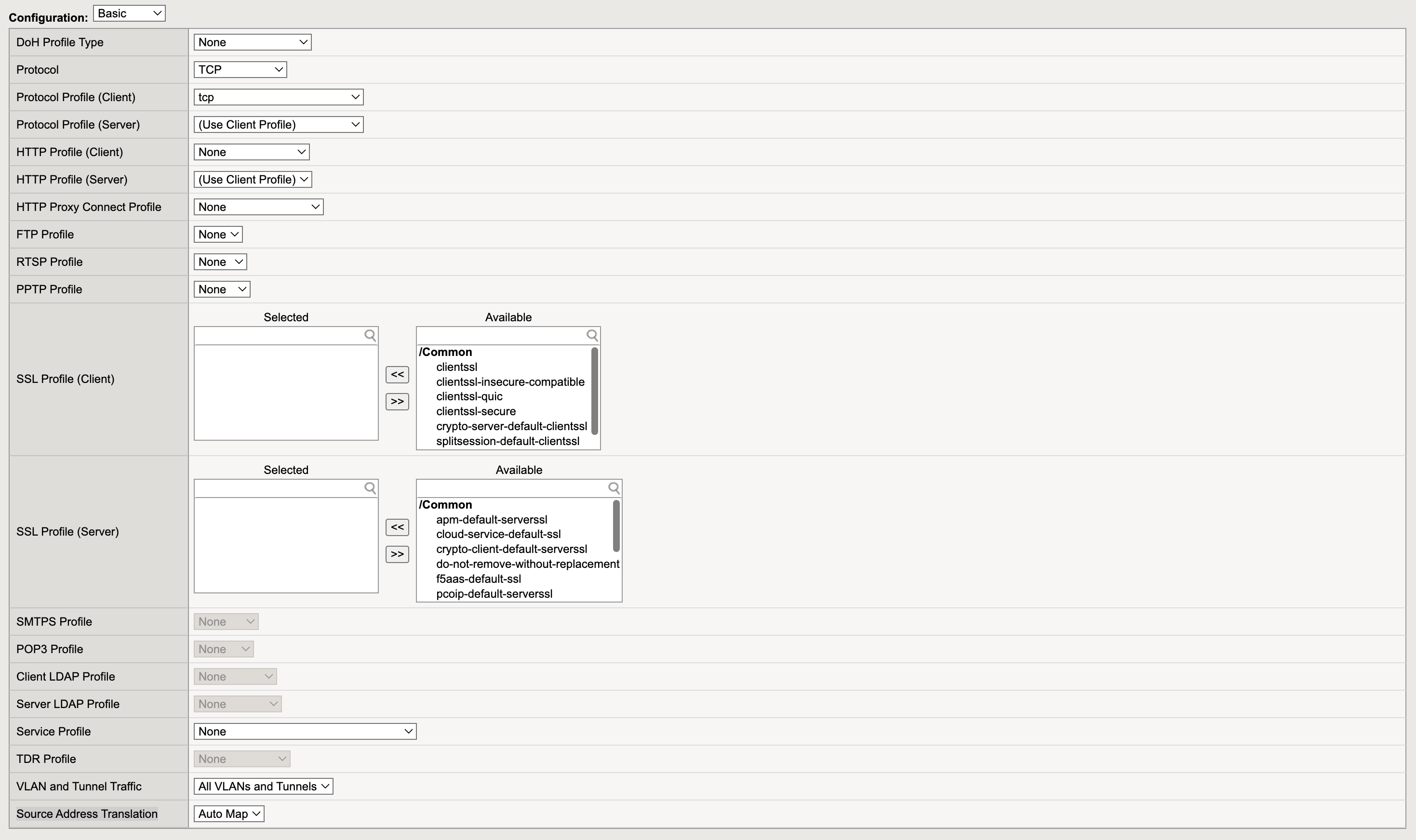 TCP Virtual Server Configuration